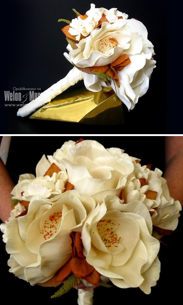 welon i muszka bukiet ślubny kwiaty magnolia